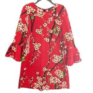 Papillon Red Floral Bell Sleeve Shift Dress –‎ XS (measures like Small)